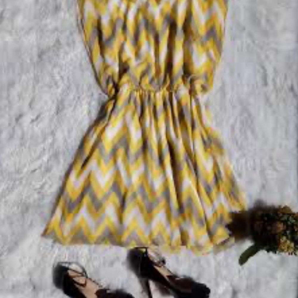 Tacera Yellow and Gray Chevron Mini Dress